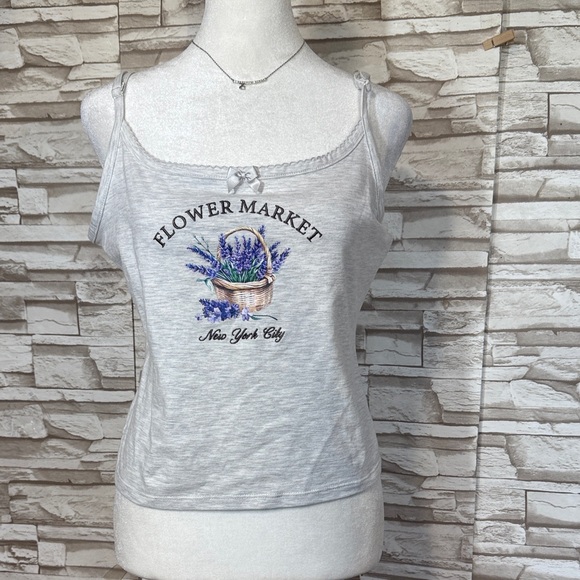 COTTON STUDIO Gray Flower Market Women's Tank Top - Picture 1 of 7